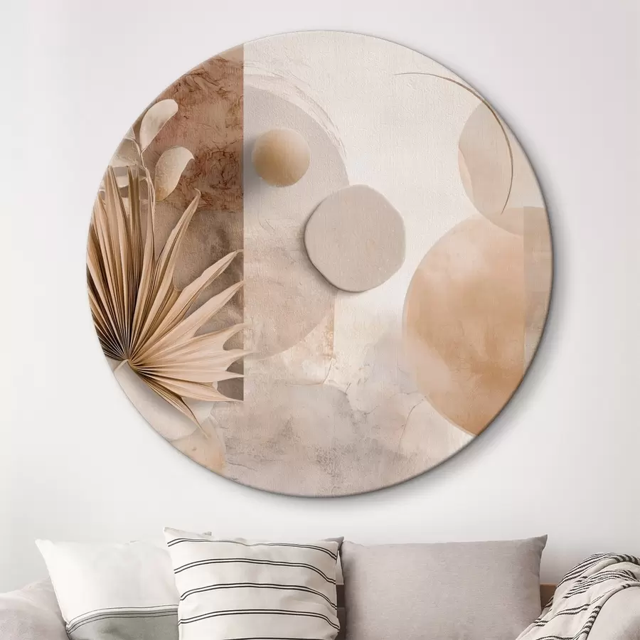  Peintures Feuilles de palmier séchées et cercles 3D dans les tons beiges r46310