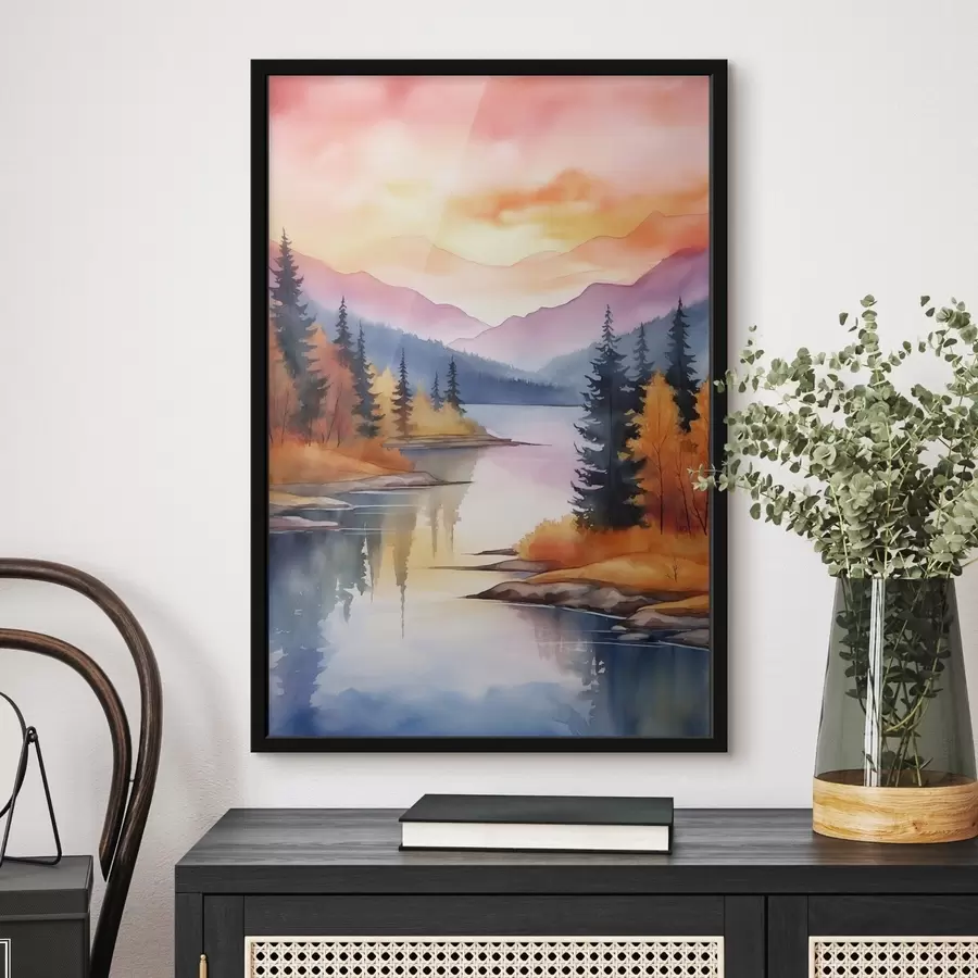 Fotobehang Herfstlandschap aan het meer met een heldere lucht f46155