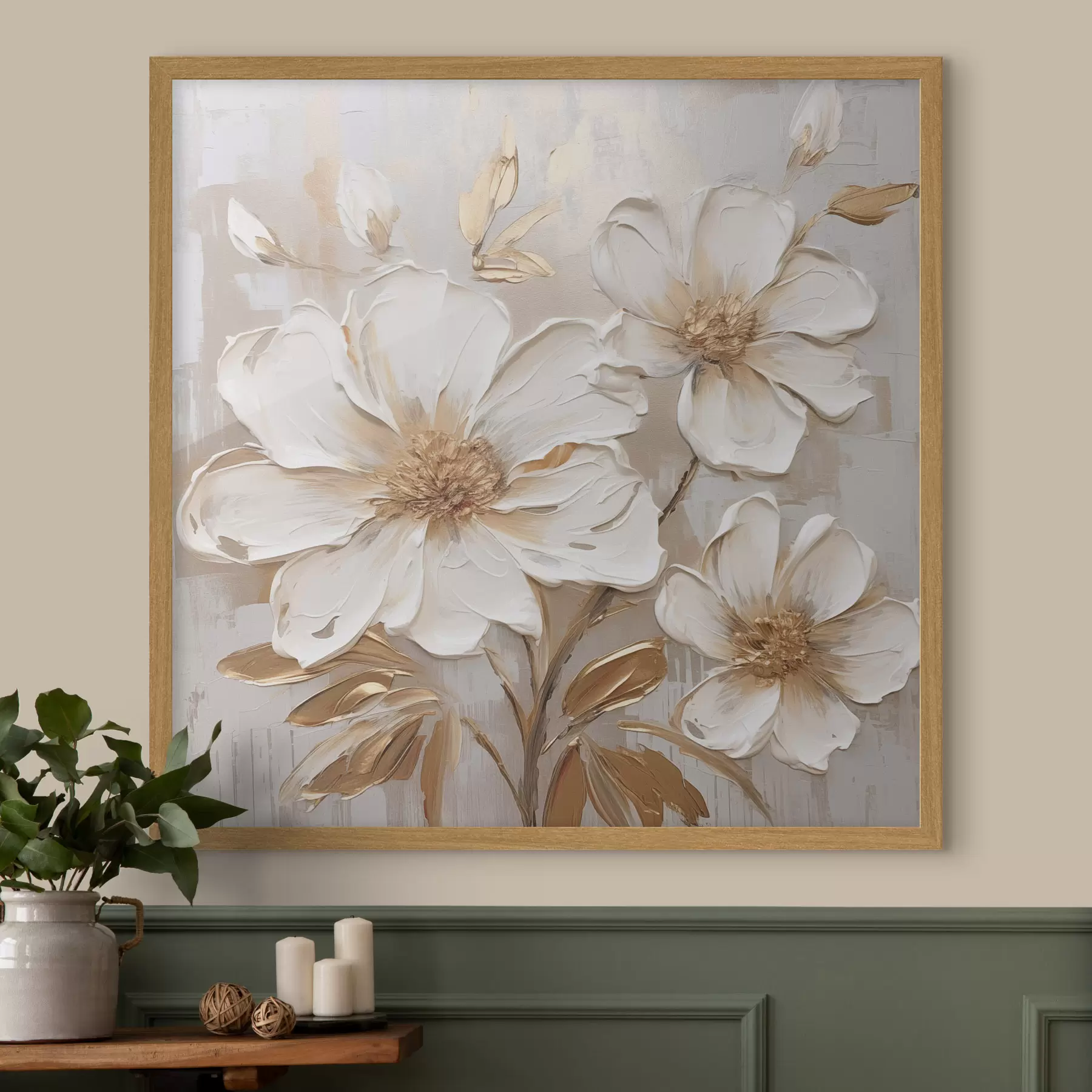 Papier peint photo Fleurs texturées sur fond clair aux nuances chaudes f46166
