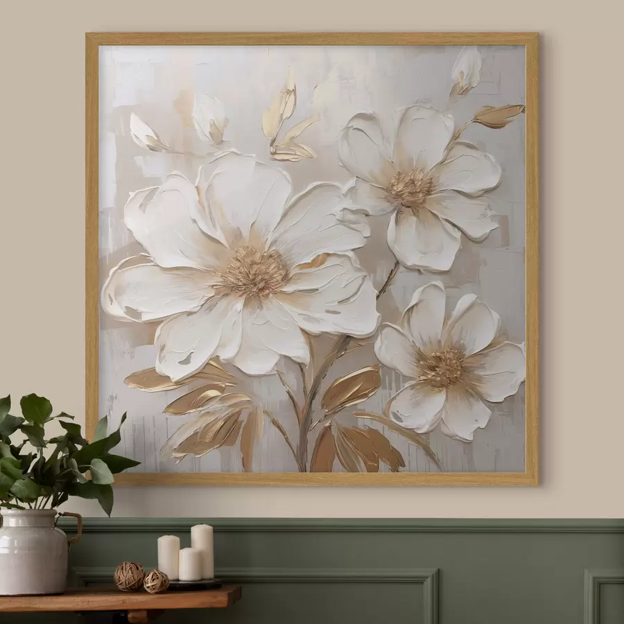 Papier peint photo Fleurs texturées sur fond clair aux nuances chaudes f46166