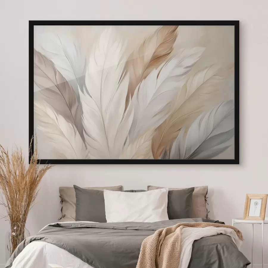 Fotobehang Zachte veren in beige en grijstinten f46190