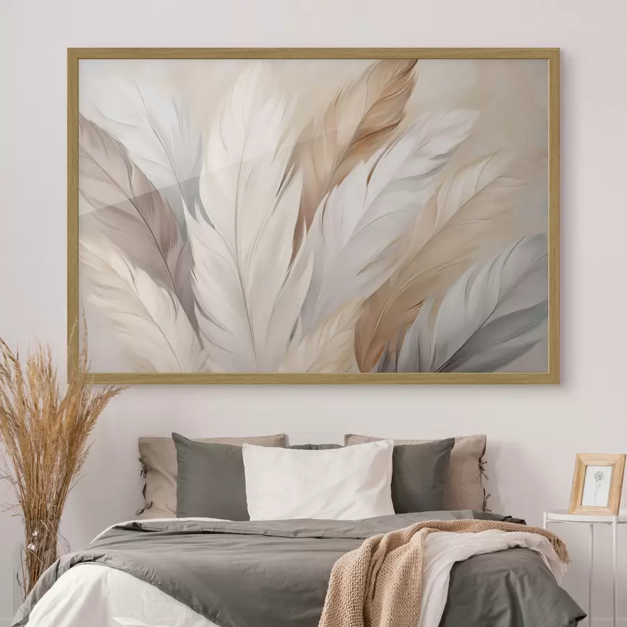 Papier peint photo Plumes douces dans les tons beige et gris f46190