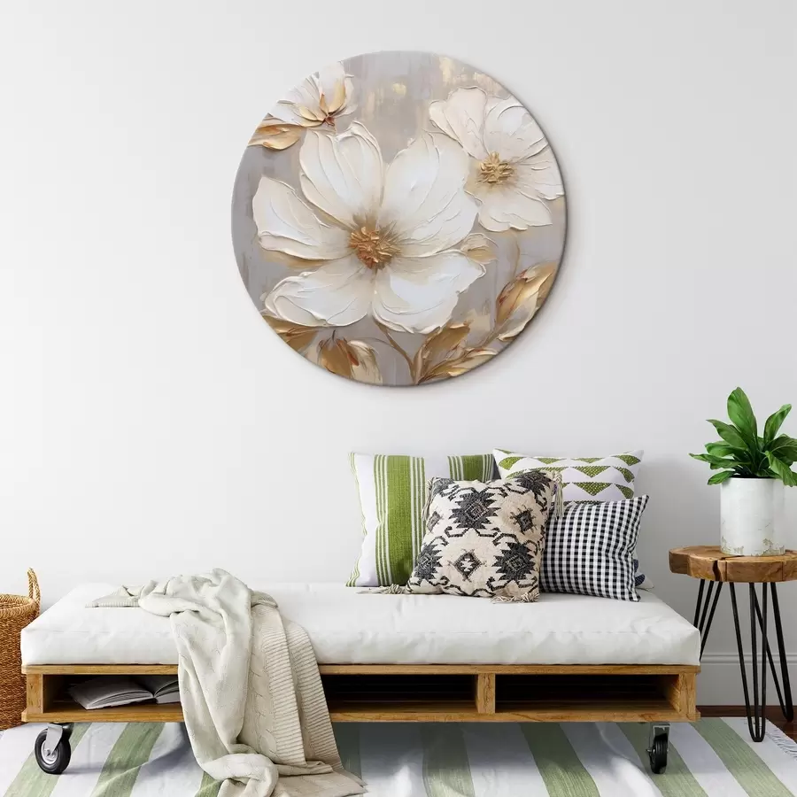  Peintures Grandes fleurs texturées avec des coups de pinceau dans une palette de couleurs chaudes r46176