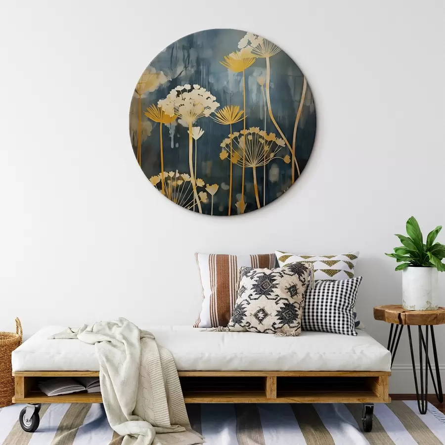  Peintures Fleurs stylisées aux tiges fines sur fond sombre r46188