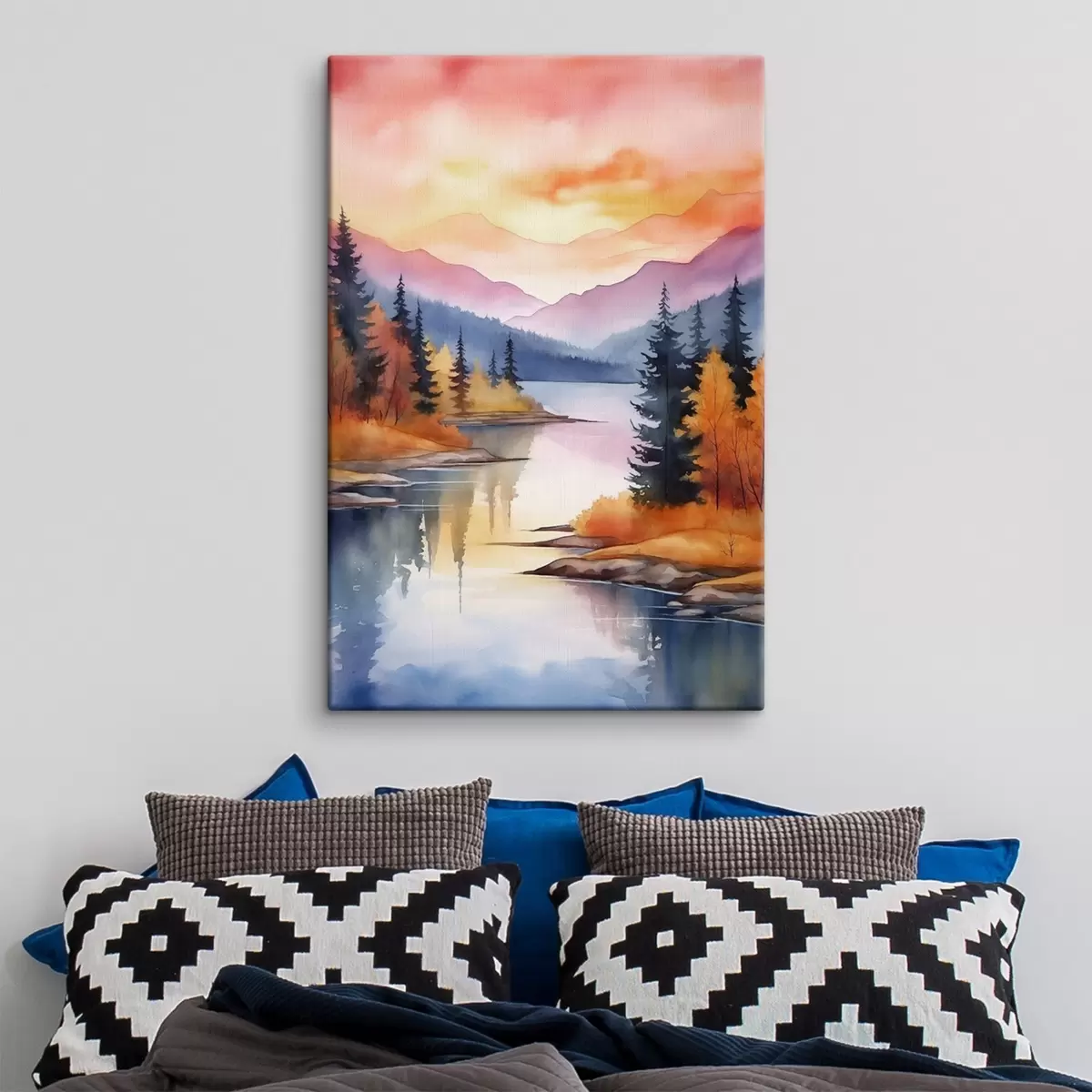  Peintures Paysage automnal au bord du lac avec un ciel lumineux s46155