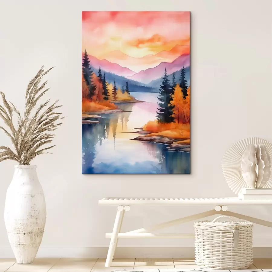  Peintures Paysage automnal au bord du lac avec un ciel lumineux s46155