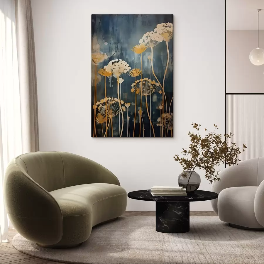  Peintures Fleurs stylisées aux tiges fines sur fond sombre s46188