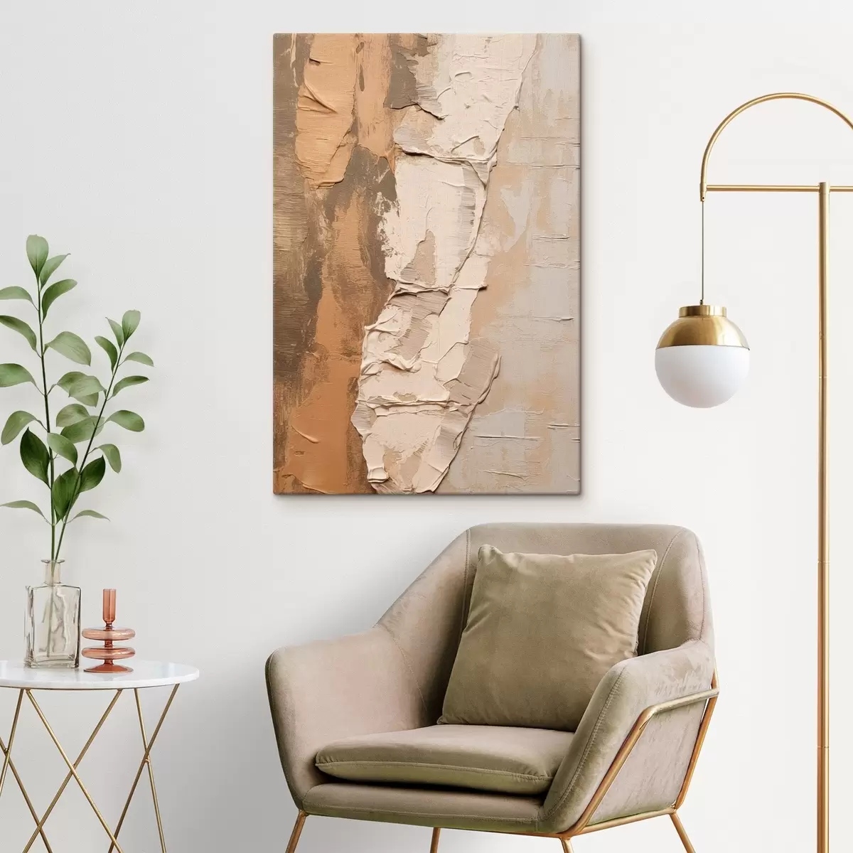  Peintures Peinture abstraite aux coups de pinceau épais, tons beiges et bruns, surface texturée, palette de couleurs neutres s46272