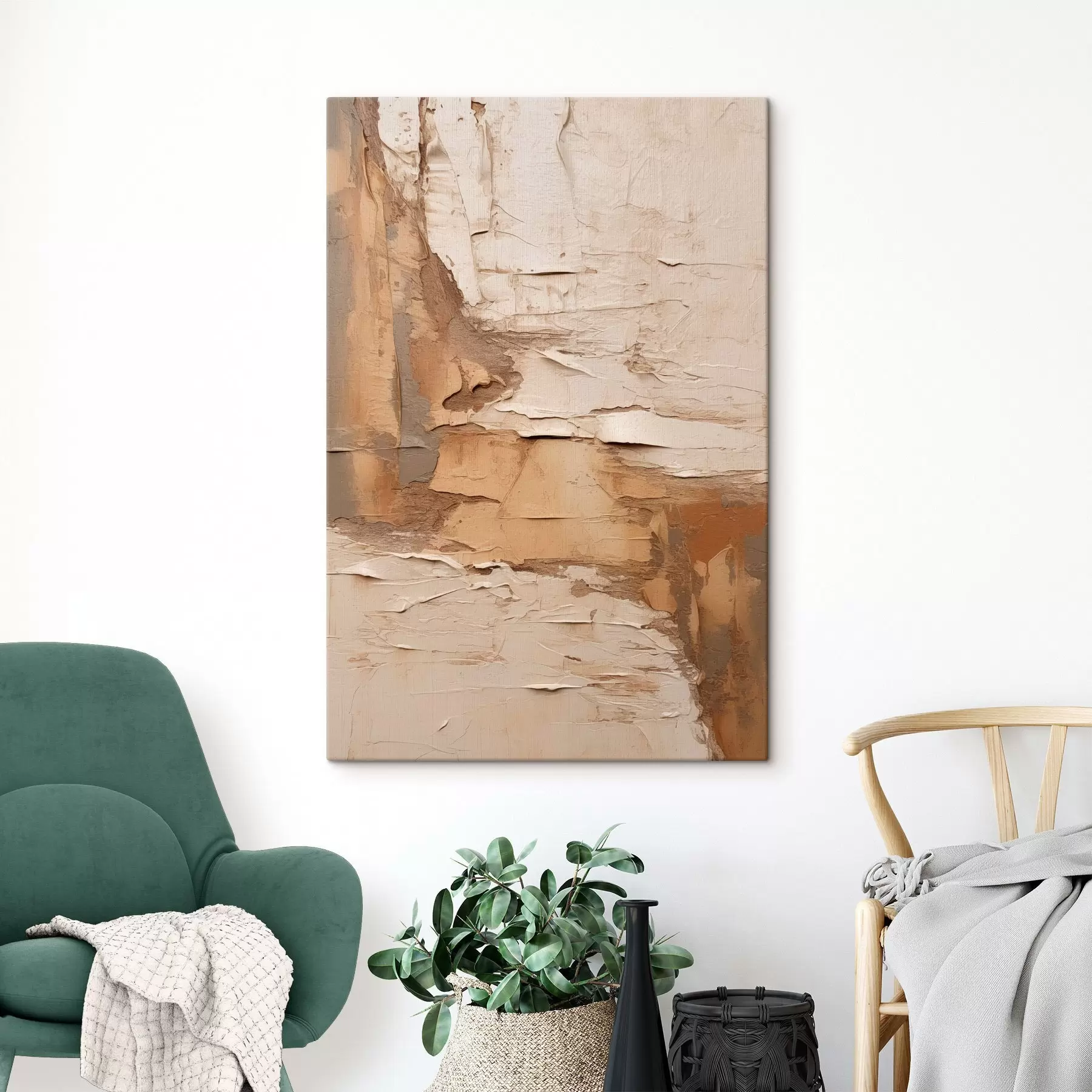  Peintures Peinture abstraite aux coups de pinceau épais, tons beiges et bruns, surface texturée, palette de couleurs neutres s46273