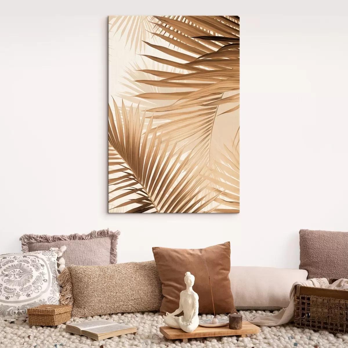  Schilderijen Abstracte palmbladeren in bruine tinten, tropisch, botanisch, natuur, minimalistisch, elegant, modern design s46275