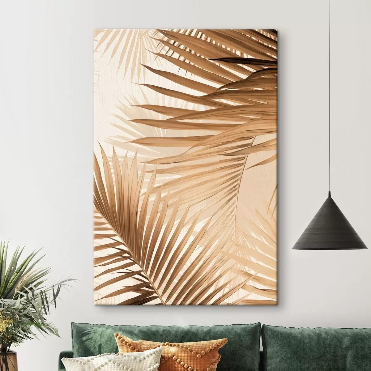  Schilderijen Abstracte palmbladeren in bruine tinten, tropisch, botanisch, natuur, minimalistisch, elegant, modern design s46275