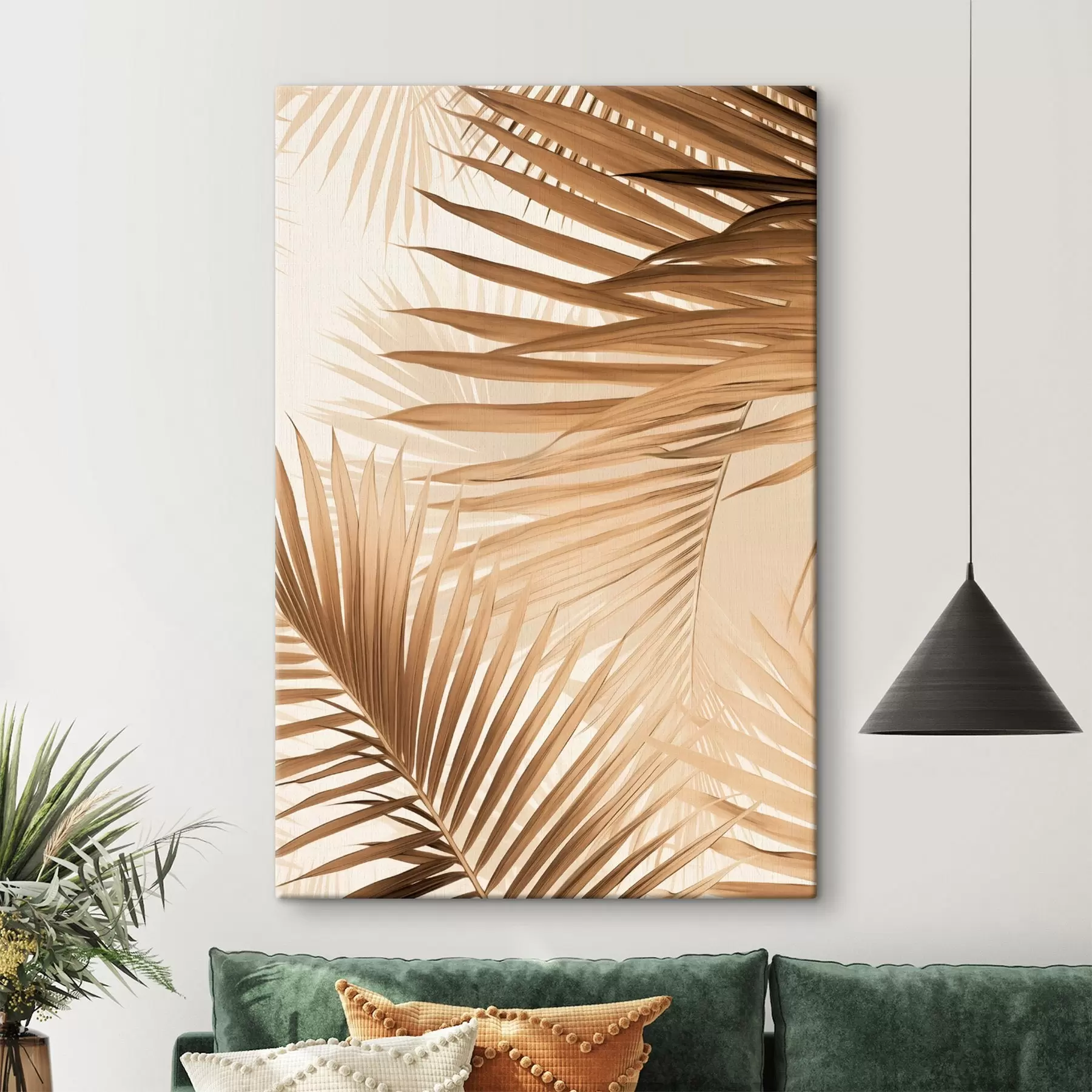  Peintures Feuilles de palmier abstraites dans des tons bruns, tropical, botanique, nature, minimaliste, élégant, design moderne s46275