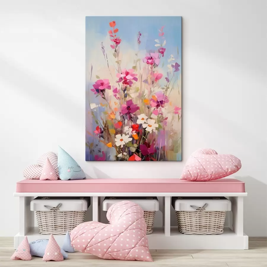  Peintures Des fleurs roses, blanches et vertes éclatantes sur un fond pastel doux s46278