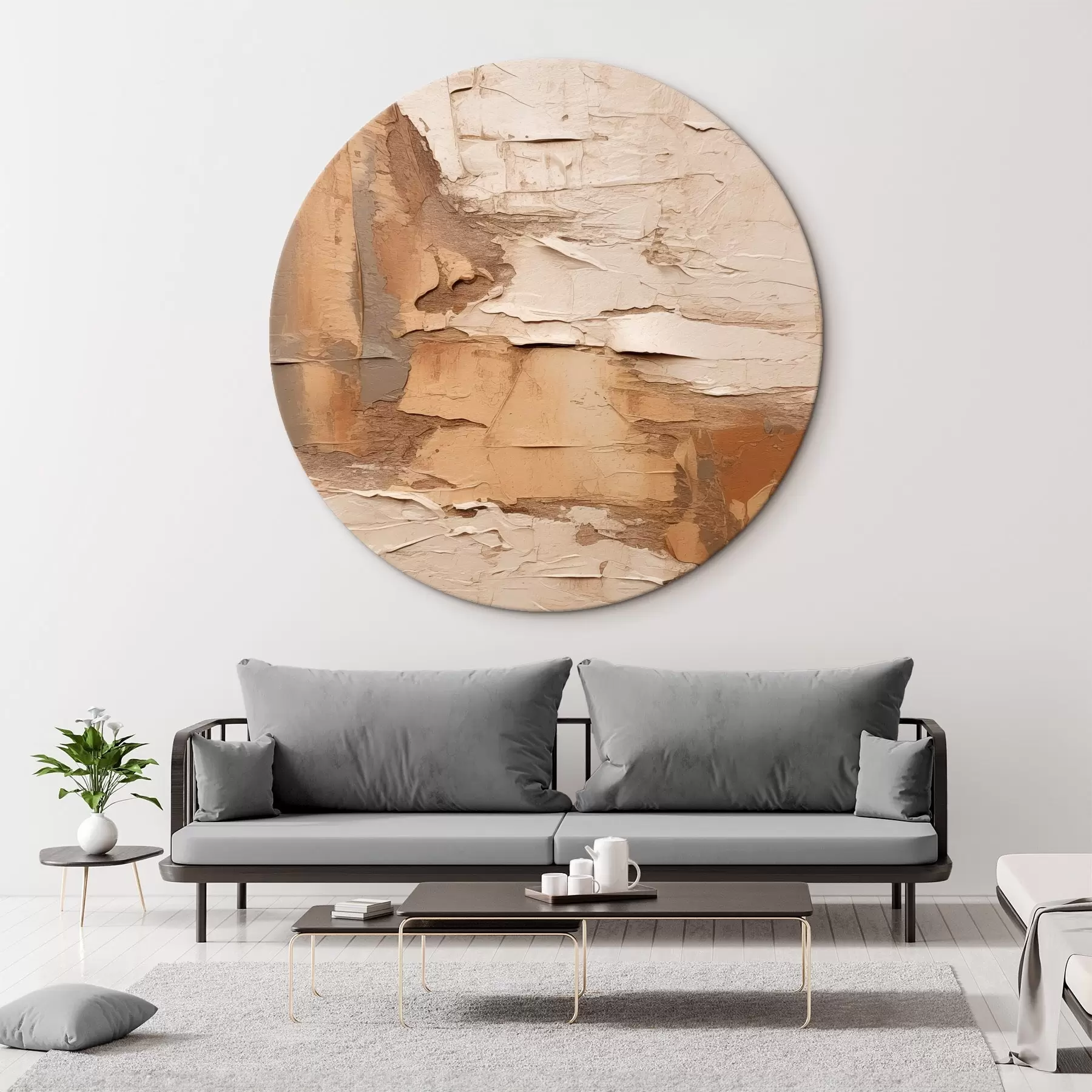  Schilderijen Abstract schilderij met dikke penseelstreken, beige en bruine tinten, gestructureerd oppervlak, neutraal kleurenpalet r46273