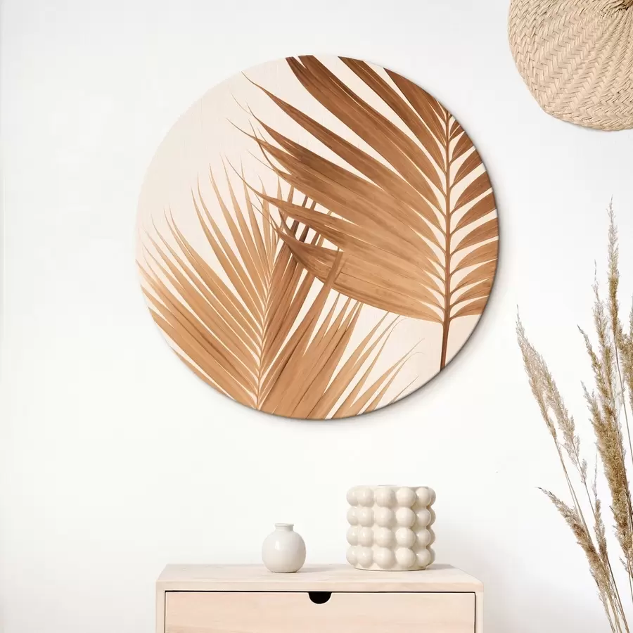  Peintures Feuilles de palmier dans des tons bruns, fond neutre, style minimaliste, éclairage naturel, ambiance tropicale r46274