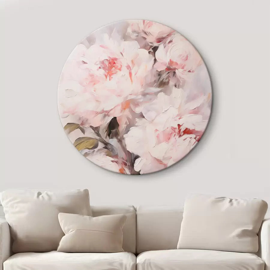 Peintures Bouquet de pivoines rose pâle avec des feuilles vertes, coups de pinceau doux, couleurs pastel, sur fond clair r46294