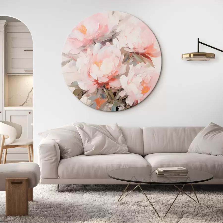  Peintures Bouquet de pivoines roses et blanches dans un vase en verre, coups de pinceau doux, couleurs pastel, fond neutre r46295