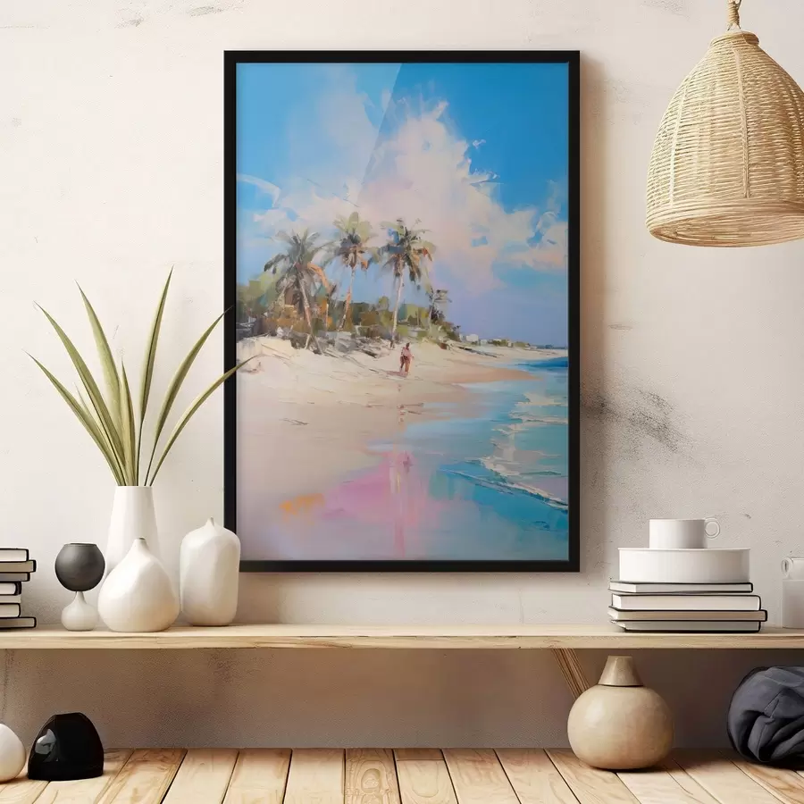 Papier peint photo Paysage abstrait, une plage avec des palmiers, une journée ensoleillée avec un ciel bleu et quelques nuages f46284