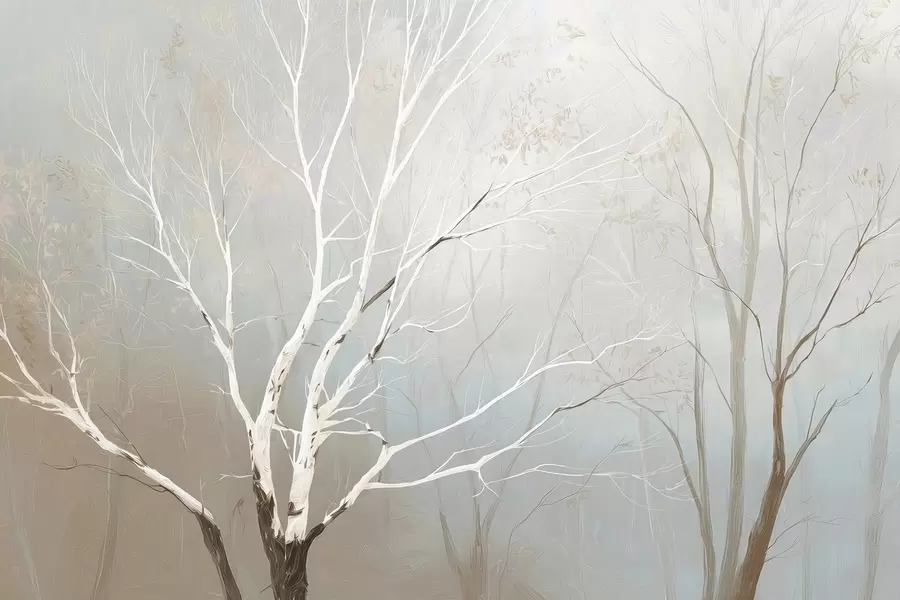 Fotobehang Lichte takken in ochtendmist in pasteltinten w09447