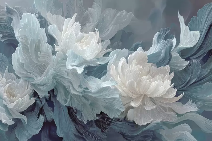 Fotobehang Abstracte bloemen in blauwe en turquoise tinten w09452