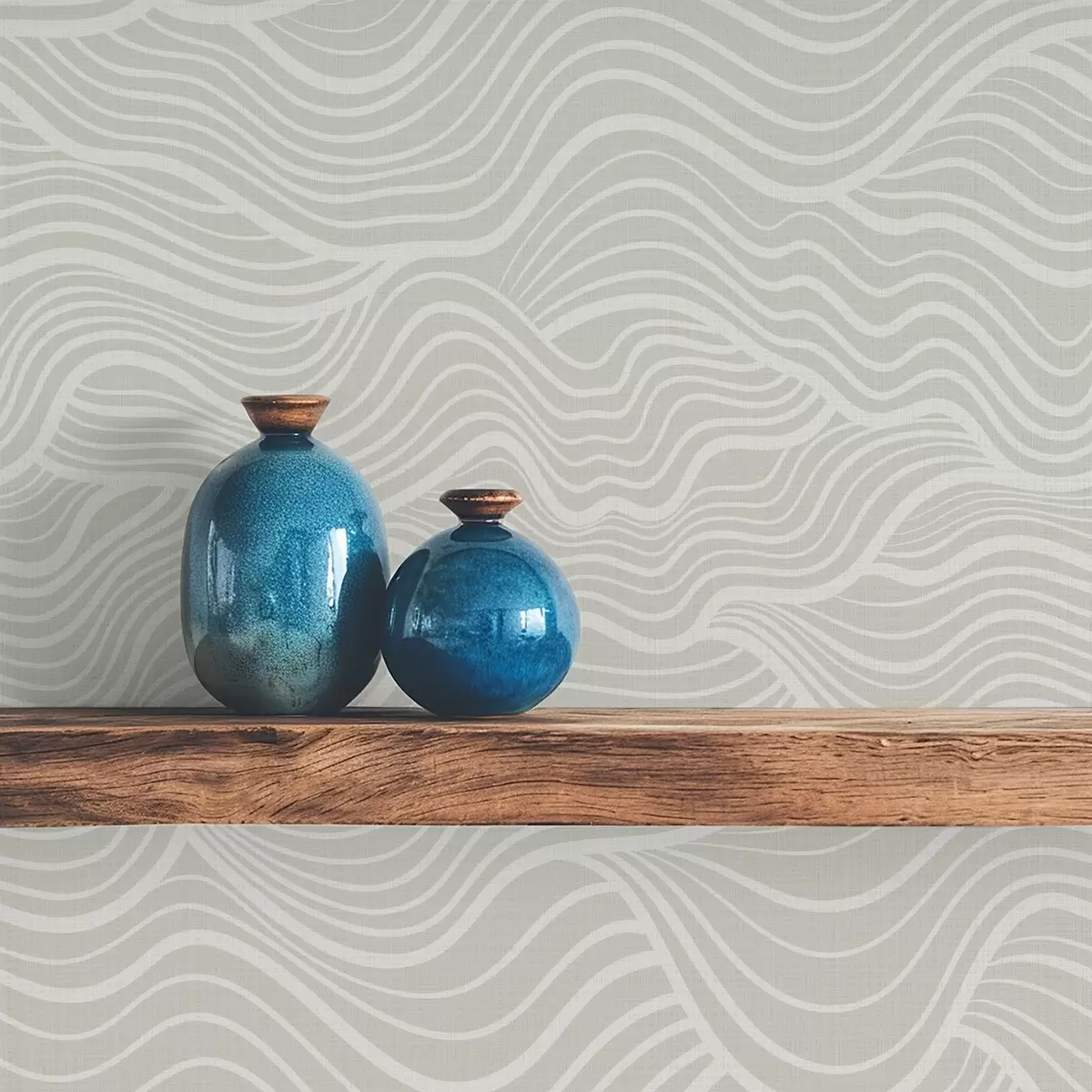 Behang Golven op grijs-olijfkleurige achtergrond met stoftextuur a00681