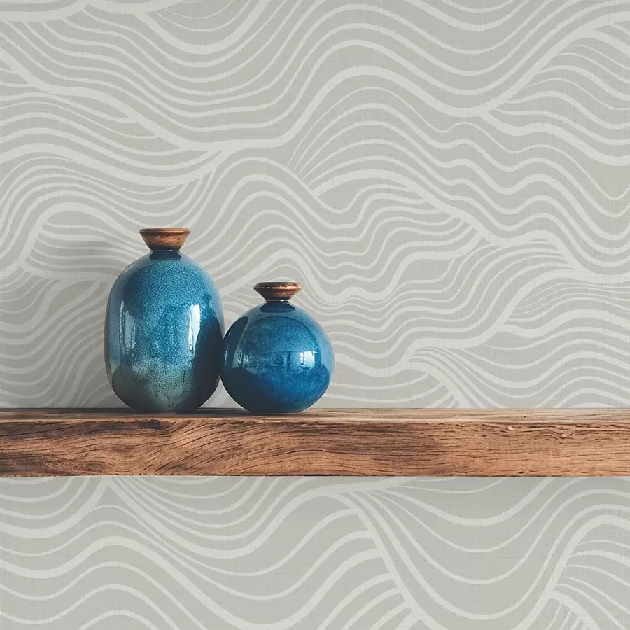 Papier peint photo Vagues sur fond gris-olive avec texture tissu a00681