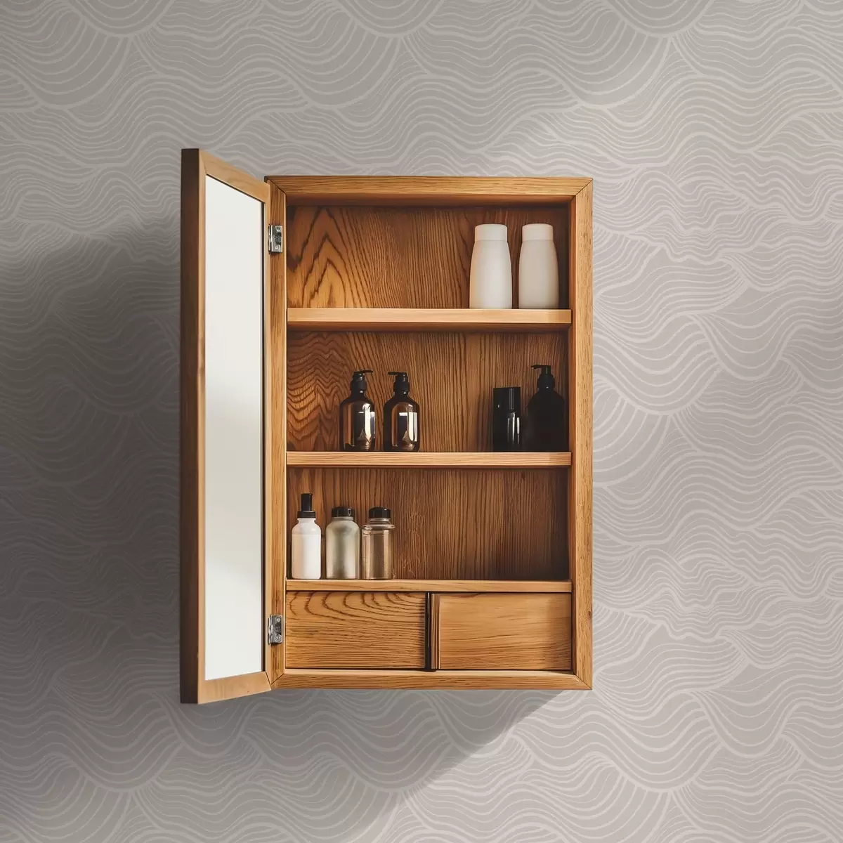 Behang Tone-on-tone golvende lijnen op warm beige a00681v1