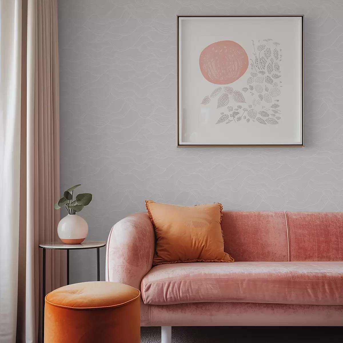 Behang Pastelroze achtergrond met golvende lijnen a00682v3