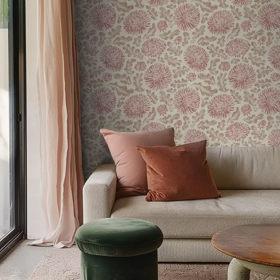 Fotobehang Chrysanten met wijnaccenten op crème a00840v1