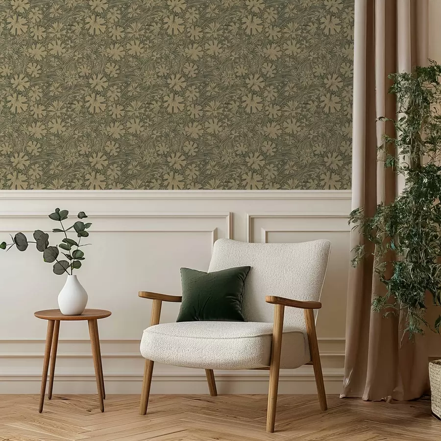 Papier peint photo Feuilles et herbes des champs dans des tons gris-olive a00847v1