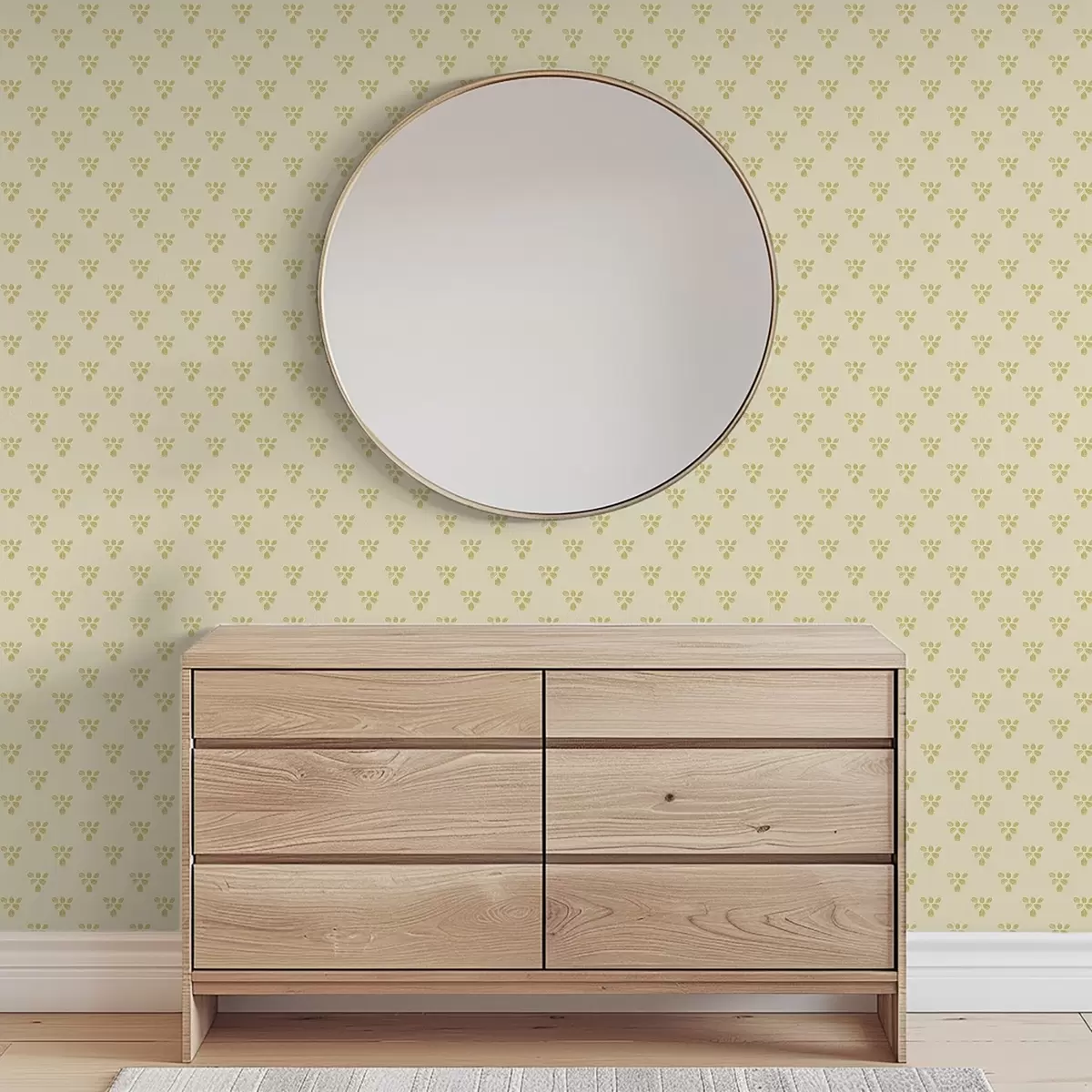 Behang Kleine herhaling: trio's van bladeren op crème-beige a00848