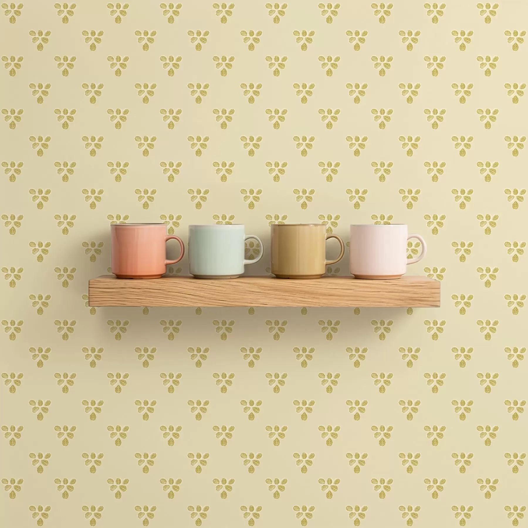 Fotobehang Kleine herhaling: trio's van bladeren op crème-beige a00848