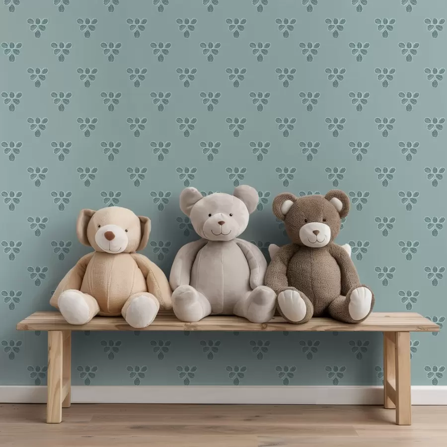 Papier peint photo Petite répétition : trios de feuilles sur fond bleu froid a00848v1