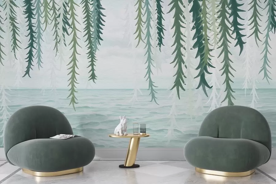 Papier peint photo Vignes délicates suspendues au-dessus de l'eau, style aquarelle w04830