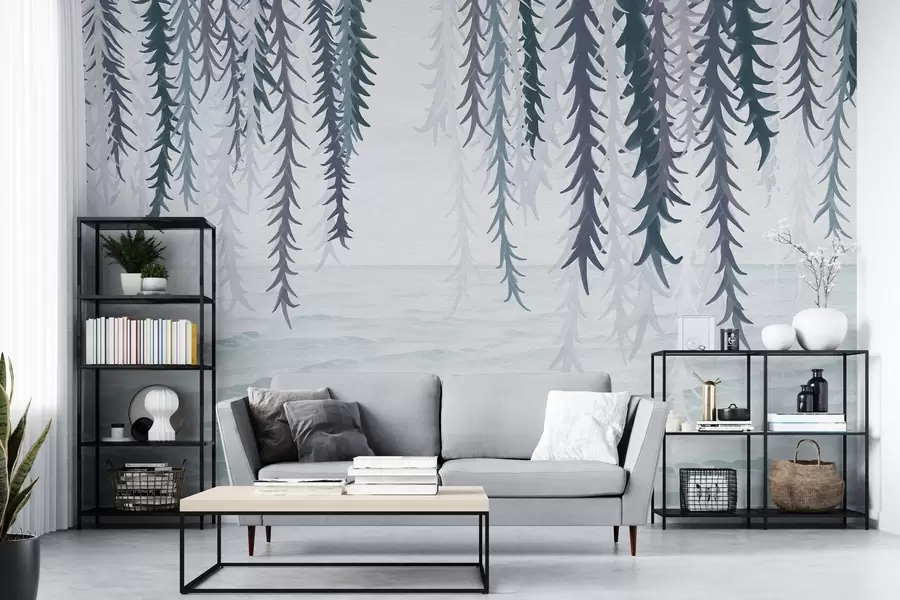 Papier peint photo Vignes délicates suspendues au-dessus de l'eau, style aquarelle w04830v3