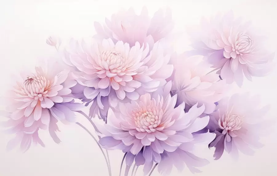 Papier peint photo Chrysanthèmes aquarellés luxuriants sur fond clair w04832