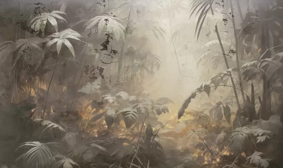 Papier peint photo Jungle peinte derrière un mur de béton grunge w04833