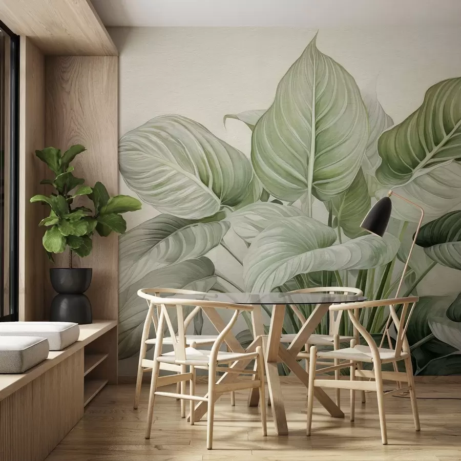 Papier peint photo Buisson luxuriant de feuilles vertes sur le mur w04835