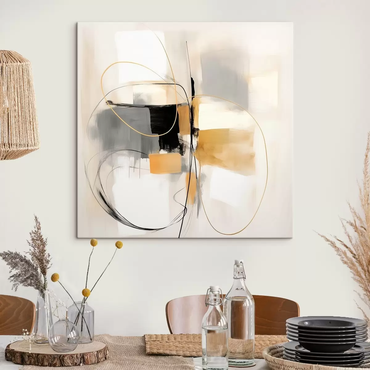  Schilderijen Abstract, lijnen en vormen in olieverfstijl s46322