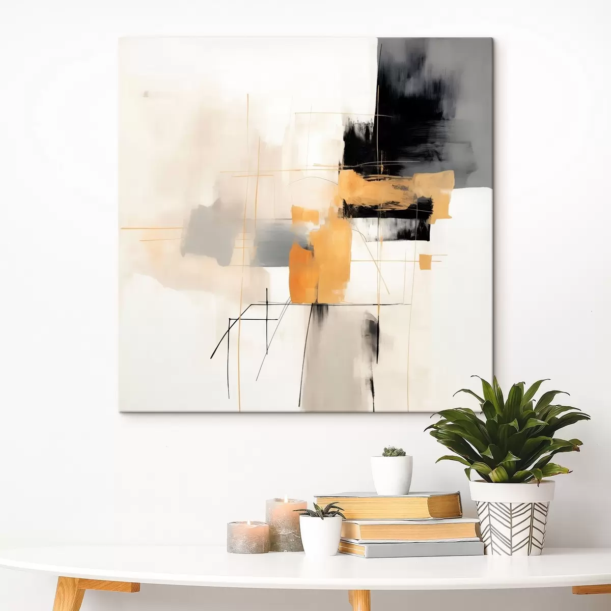  Peintures Peinture moderne, accents beige, pêche et graphite s46323