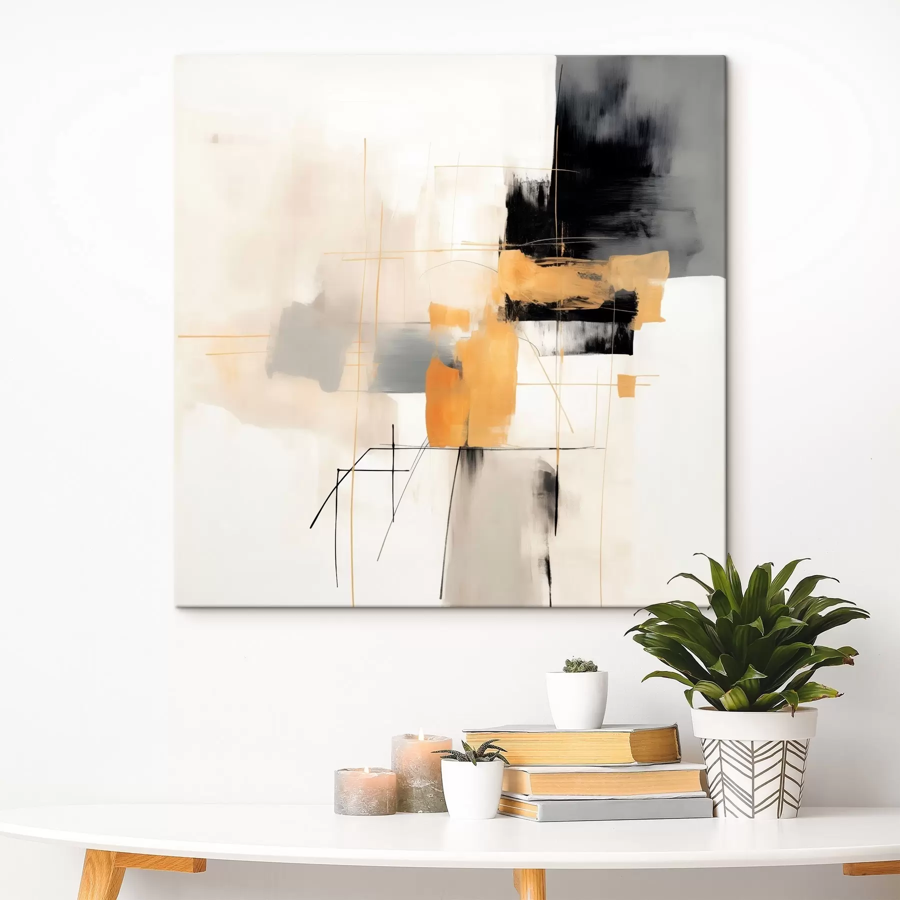  Peintures Peinture moderne, accents beige, pêche et graphite s46323