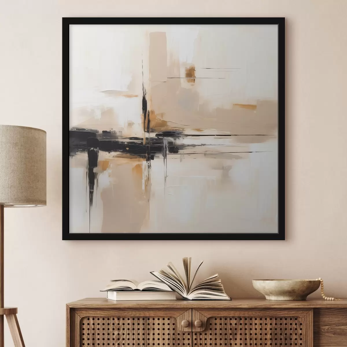Poster Beige en zwart, verticale abstractie in minimalistische stijl f46326