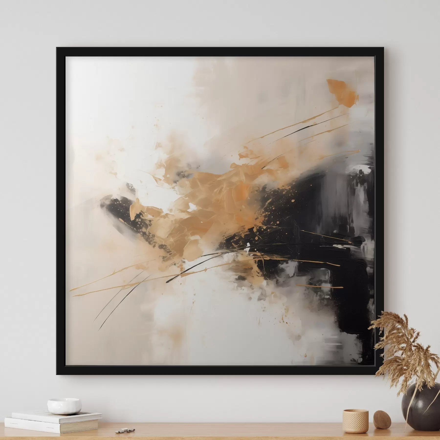 Papier peint photo Traits orange et noirs, abstraction moderne f46327