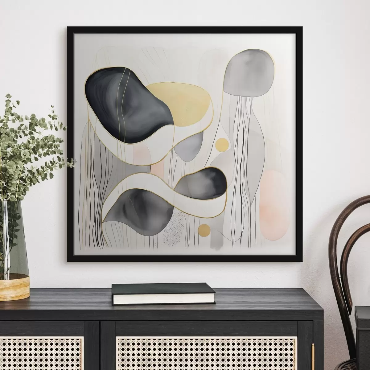 Poster Neutrale samenstelling, grijze en zandkleurige vlekken in moderne stijl f46334