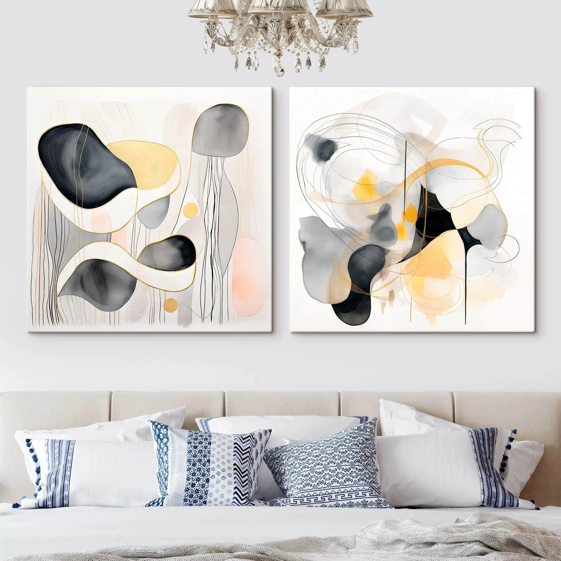  Peintures Monochrome et accents jaunes dans un style abstrait m00905