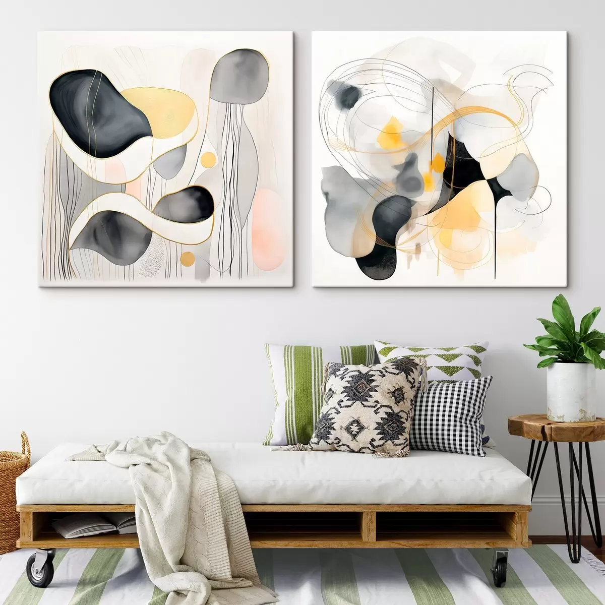  Peintures Monochrome et accents jaunes dans un style abstrait m00905