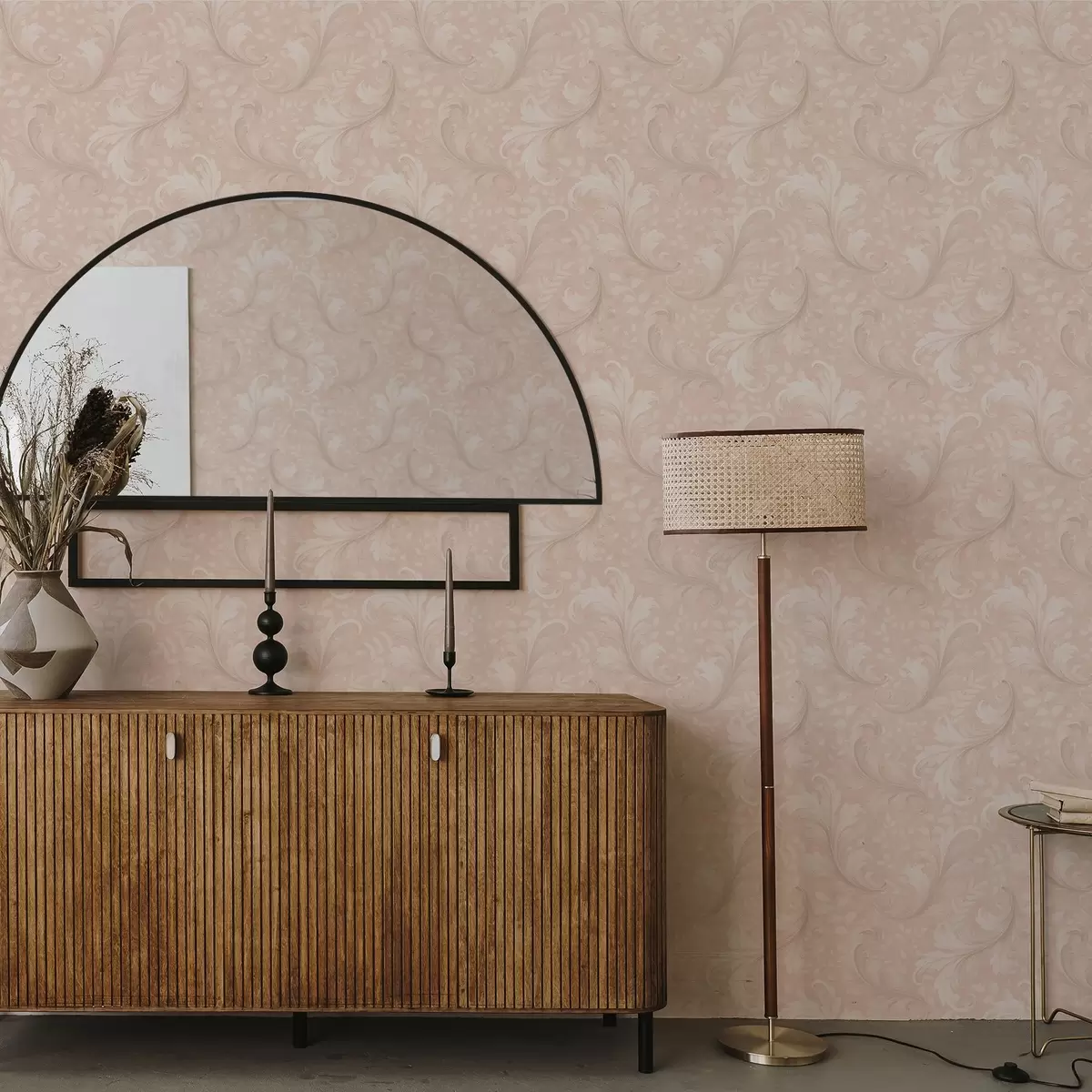 Behang Acanthuskrullen op een warme beige achtergrond a00772