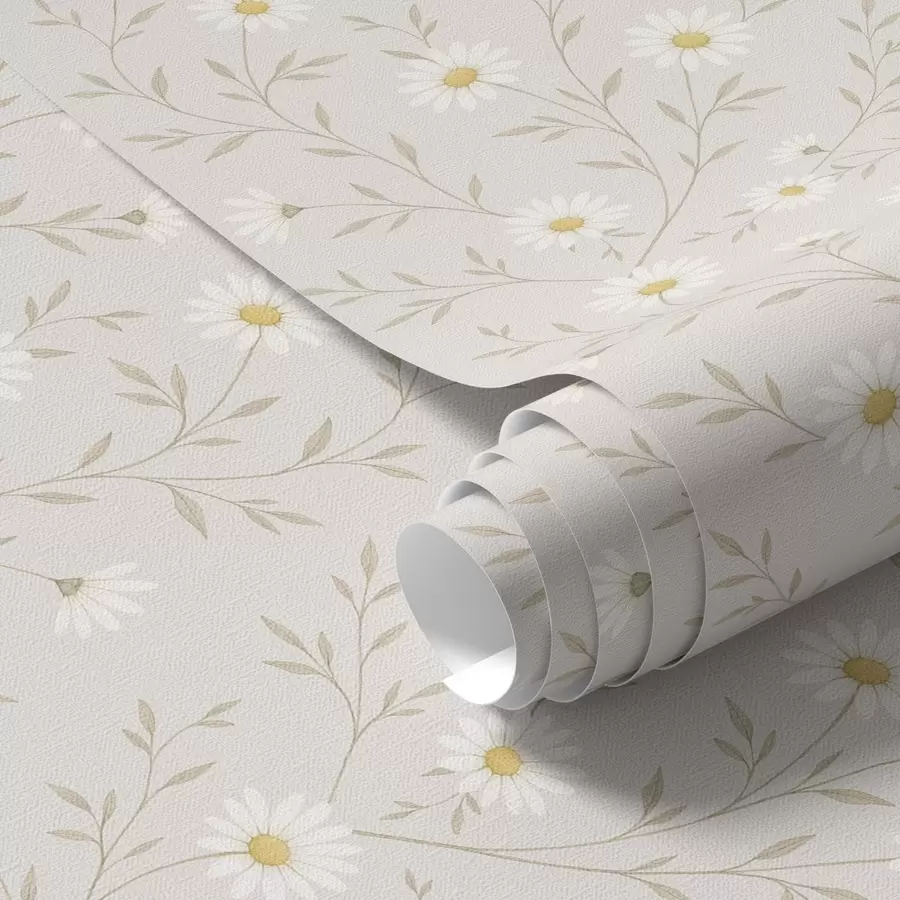 Papier peint photo Petites marguerites sur des brindilles, beige chaud a00777