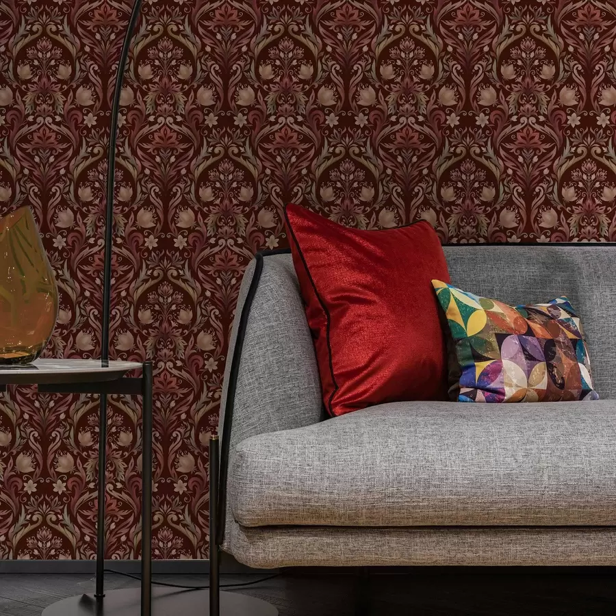 Papier peint photo Ornement tulipe, fond bordeaux intense a00827v2