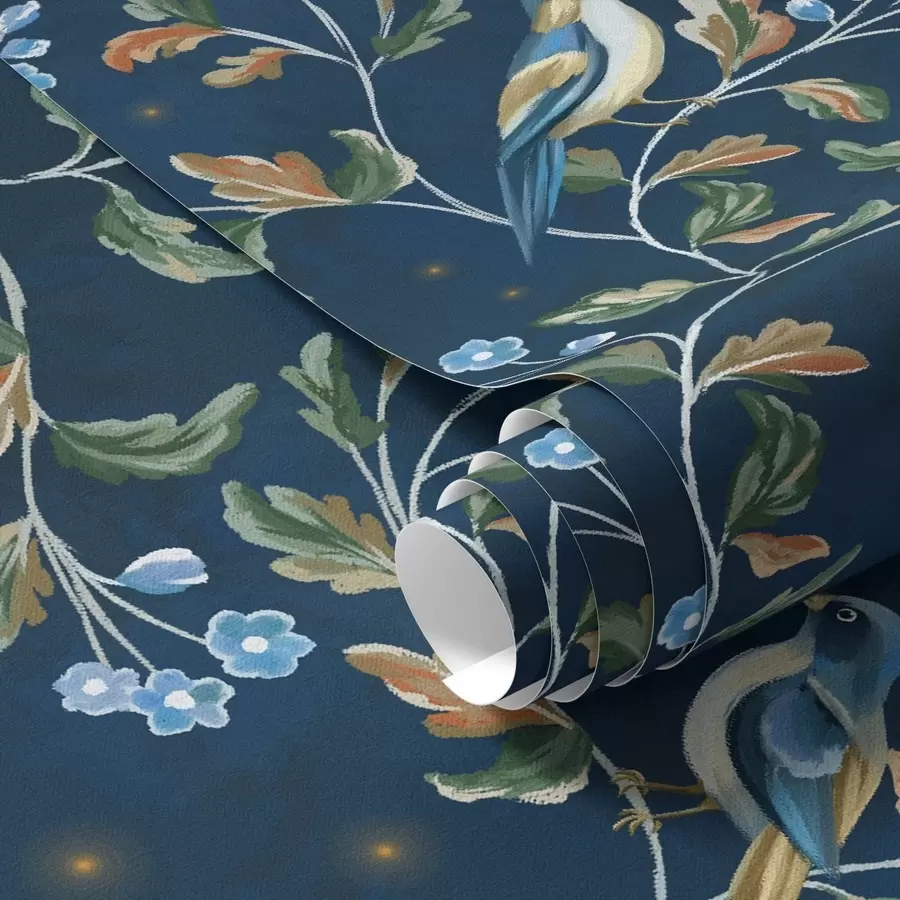 Papier peint photo Seins sur des branches, fond bleu nuit avec des étincelles a00858